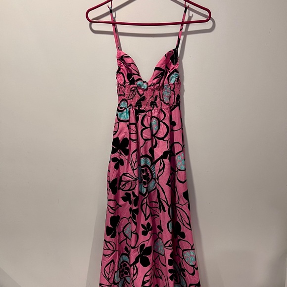 Zara Pink Blue and Black Printed Maxi Poplin Dress size XS - Picture 4 of 10